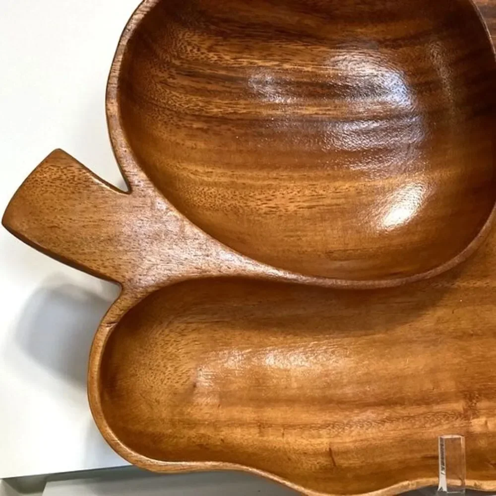 Leilani Monkey Pod Wood Leaf Tray Hand Crafted Vintage Large 18 x 9.5 inches